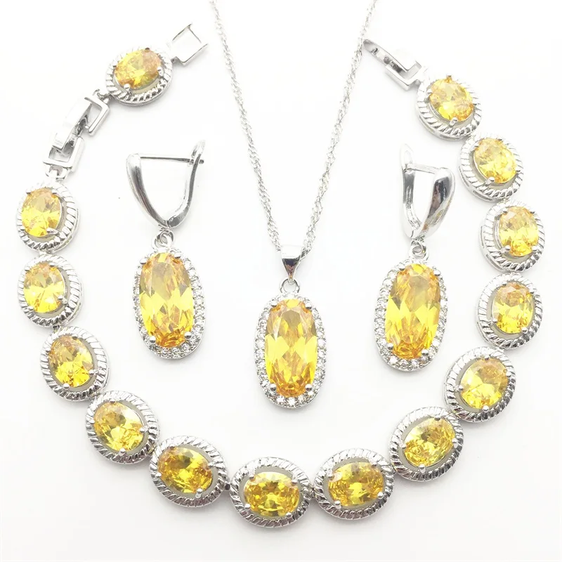 3PCS Sets Ювелирные изделия из стерлингового серебра 925 пробы желтые циркониевые белые с фианитом комплекты ювелирных изделий женские серьги/кулон/ожерелье/кольца/браслет - Окраска металла: 3PCS Sets