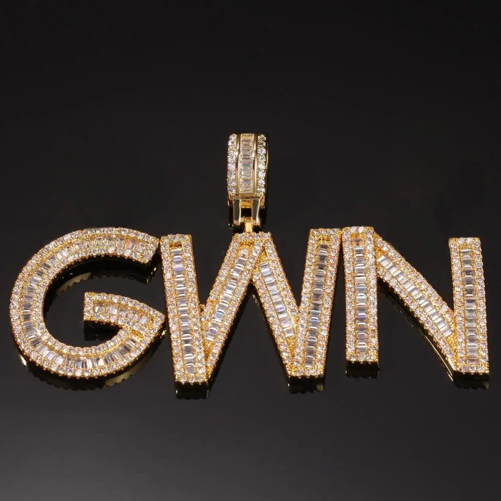 

Custom Name Letters Chain Pendants Necklaces AAA CZ Stone Paved Men Hip Hop Bling Iced Out Rapper Jewelry with 24" Rope Chain