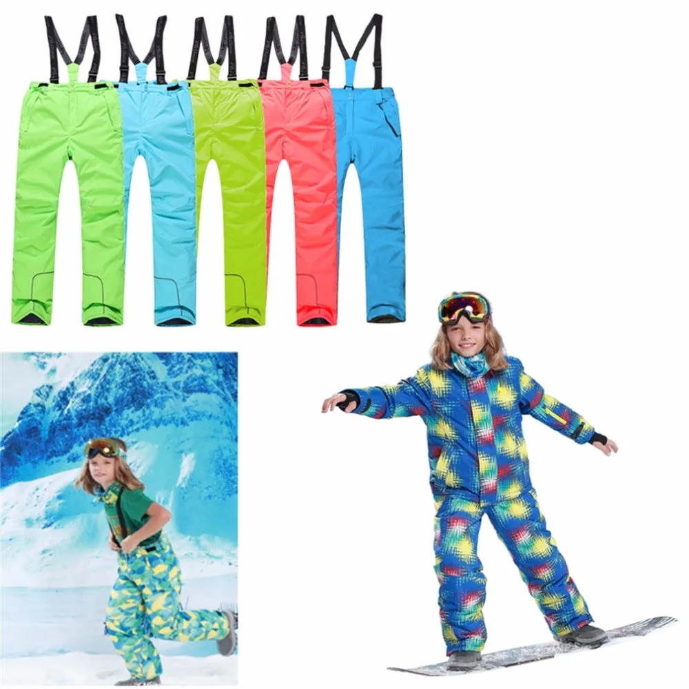 

Children Kids Winter Warm Outdoor Waterproof Ski Pants Bibs Snow Trousers dropshipping