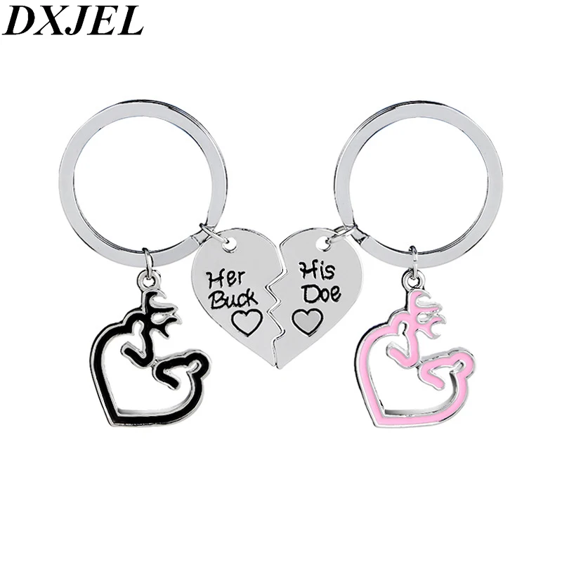 

DXJEL Her Buck His Doe Heart Hunting Key Chain Deer Charm Hunter Keychain Set Silver Couples Lovers Jewelry Christmas Gift