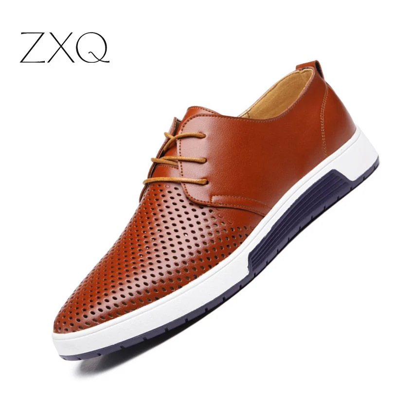 

New 2017 Summer Brand Casual Men Shoes Mens Flats Leather Shoes Man Breathing Holes Oxford Big Size Leisure Shoes