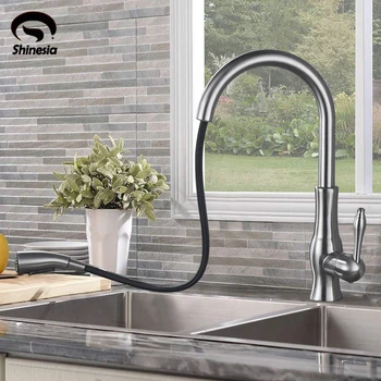 

Shinesia Brushed Nickle Kitchen Faucet Pull Down Sprayer Swivel Spout Mixer Tap Sink Faucet 360 Rotation Kitchen Faucets