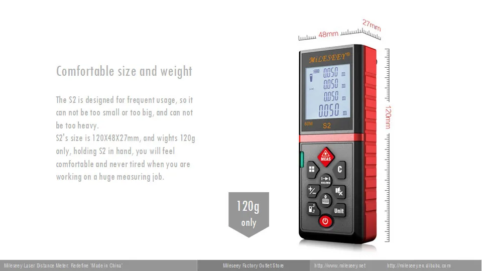 Mileseey S2, 60 м, 100 м, лазерный дальномер, цифровой лазерный дальномер, лазерный дальномер с питанием, лента для измерения расстояния
