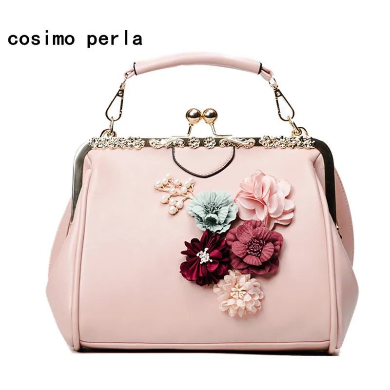 

Cute Flowers Gold Metal Frame Handbags 3D Floral Elegant Lady Clutch Leather Crossbody Bag for Women Hasp Shell Small Purse 2019