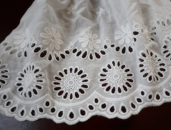 

14 yards cotton lace fabric by the yard, ivory white cotton embroidered lace fabric, daisy floral lace fabric