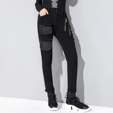 Джинсы для женщин женские черные модные джинсы на молнии высокое качество карманов Джинсы женские стрейч джинсы женские Промытые джинсовые шаровары WJ87