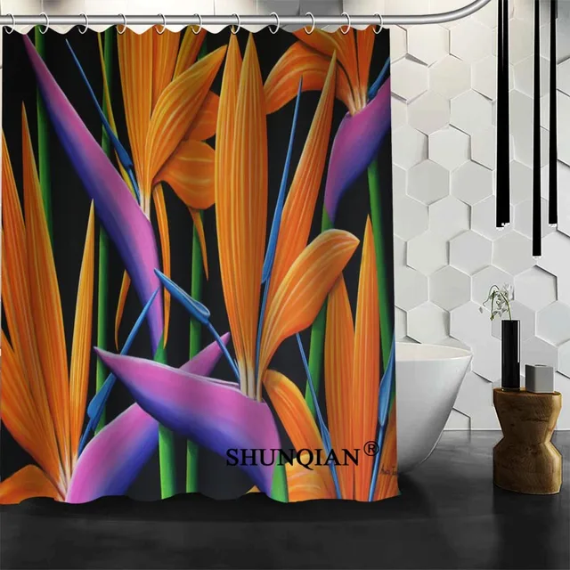 Waterproof Bathroom Curtains Modern Bird Of Paradise Flower Shower