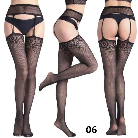 SHENGRENMEI NEW Fashion Sexy Stockings Women Embroidery Open Crotch Pantyhose Plus Size Female 15 Style Tights Garter Lingerie - Цвет: 06