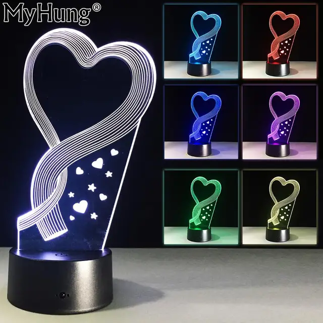 3d led lamp romantic heart night light multi colored nightlamp ... Vildmarksbad brugt
