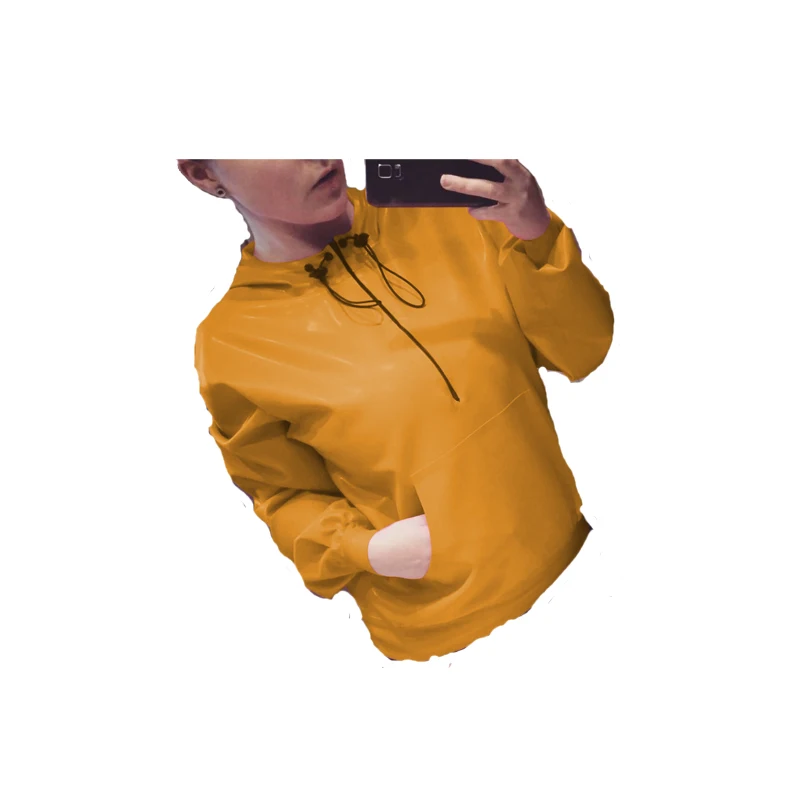 

Rubber 100% Latex Men Or Women Yellow Hooded Top Lace-up Long Sleeves Size XXS-XXL