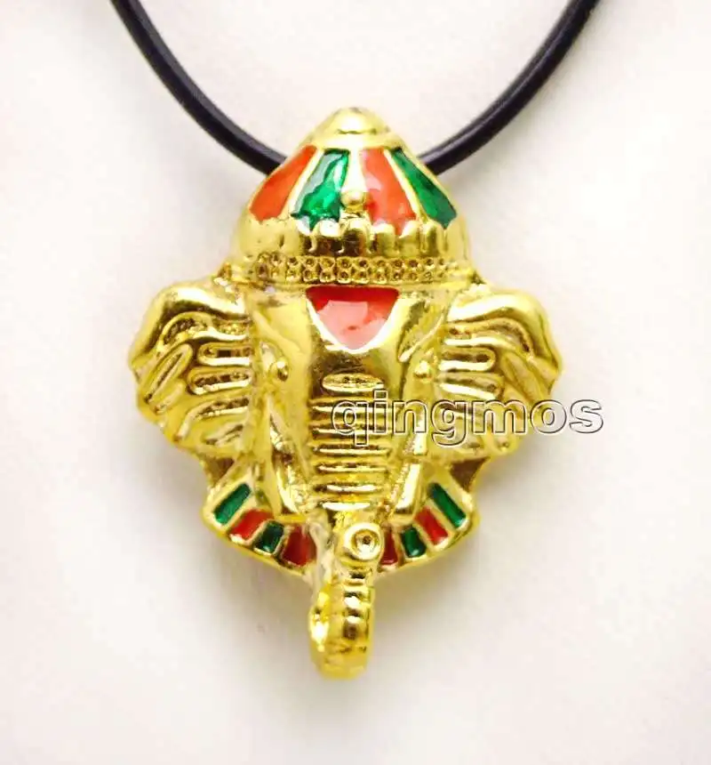 

Big 23*30mm Gold Elephant Pendant with Black Leather 17-19'' necklace -nec6165 wholesale/retail Free shipping