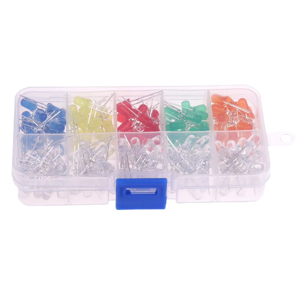 5mm LED Lights Emitting Diodes Assortment Set Kit for Arduino Bright Orange Red Blue Green Yellow, 200-Pack