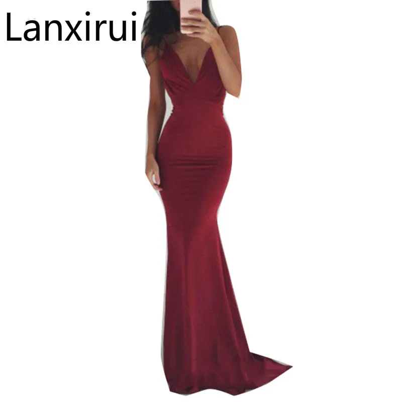 

Vestido De Festa Longo Open Back Luxury Evening Floor Length Gowns Stretch Vintage Long Red Fish tail Godmother Dresses 2018