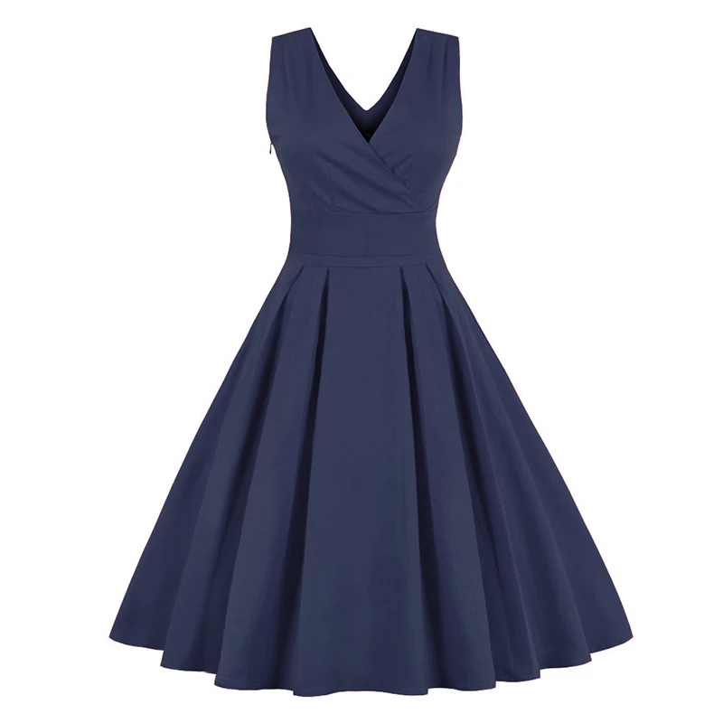Kostlish Elegant Women Summer Dress 2017 Sleeveless Swing 1950s Vintage Tunic Dress V-Neck Sexy Evening Party Dresses Sundress (4)