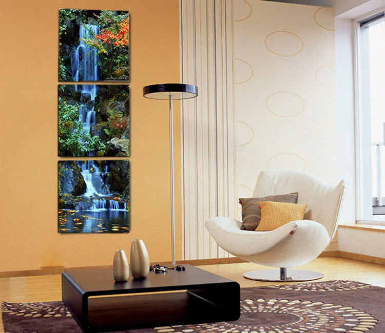 Vertical 3 Panels Landscape Wall Art Pictures Waterfall High Quality