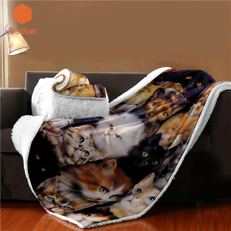 New Cute Cat Velvet Plush Throw Blanket Thicking Lunch break blanket