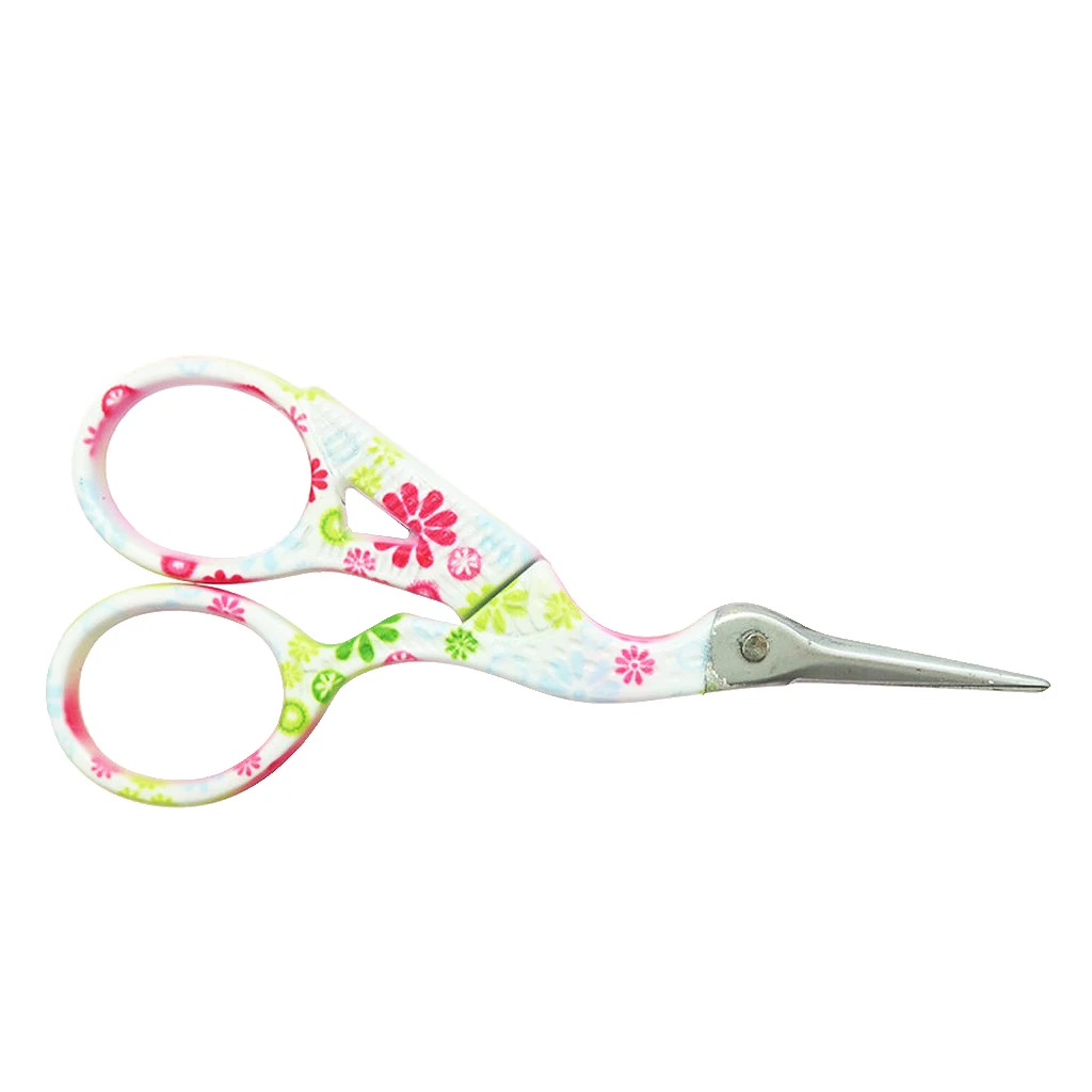 Retro Floral Pattern Stainless Steel Embroidery Scissors Crane Shape Sewing Needlework Tool