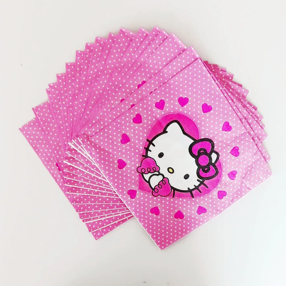 

20pcs Hello Kitty Paper Napkin Cartoon Theme Party For Kids Happy Birthday Decoration Theme Party Supply Festival Pink