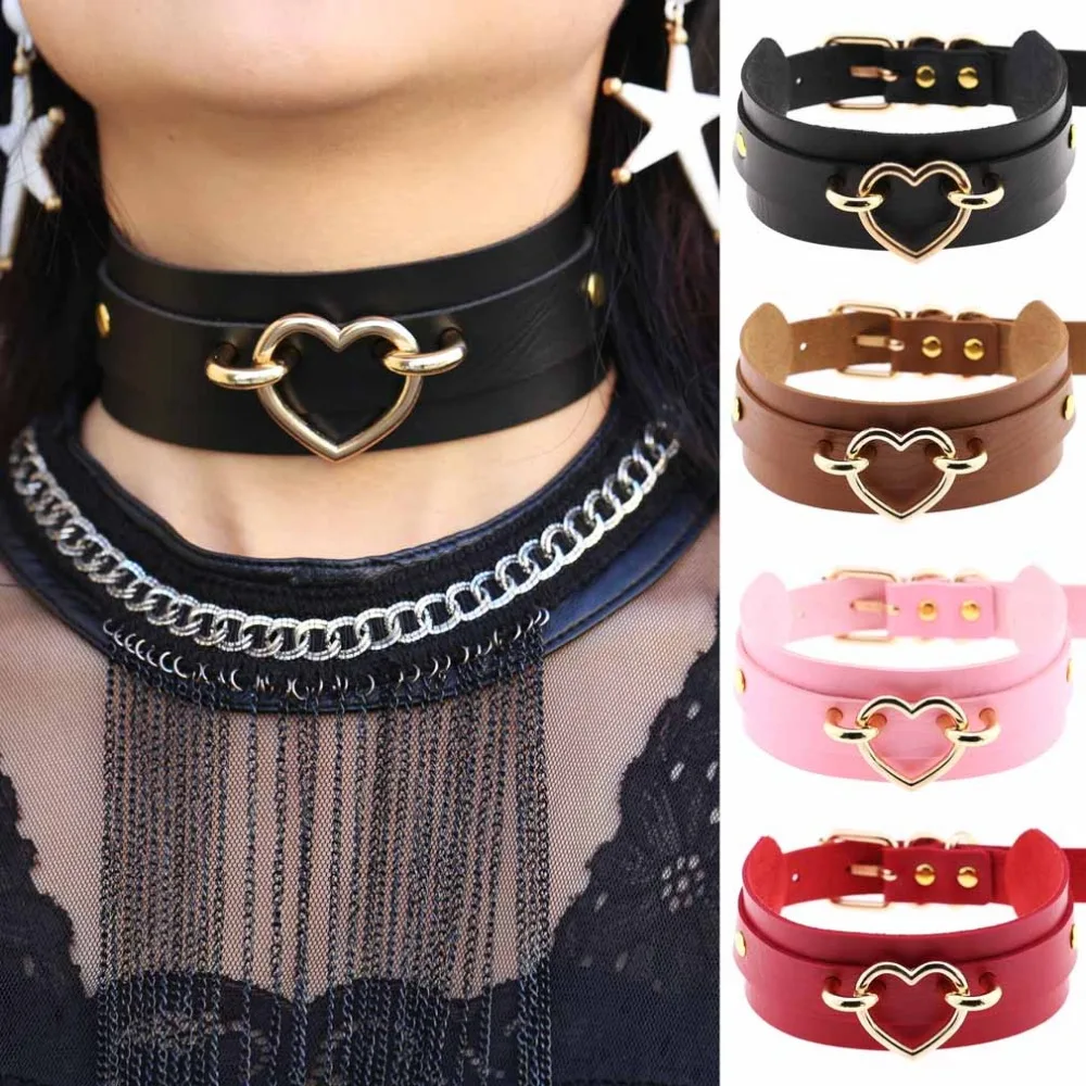 Колье чокер из ПУ кожи с заклепками в форме сердца|leather collar|for couplesleather heart collar |