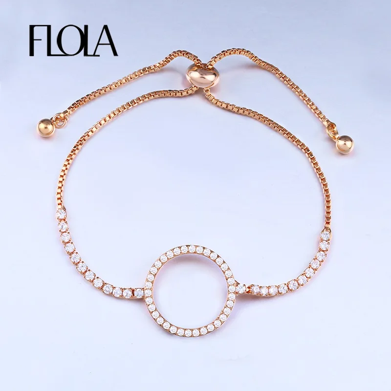 

FLOLA Designer New Arrival 2019 Gold Bracelets For Women Round Pave aaa Cubic Zirconia Bracelet Jewelry Accessories Brta24