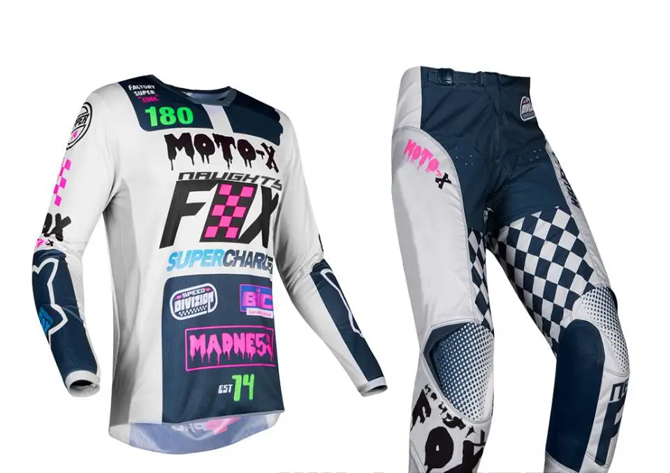 

Free Shipping 2019 NAUGHTY FOX Adult MX 180 Czar Light Grey Jersey Pants Combo Motocross Suit Dirt Bike Racing Gear Set