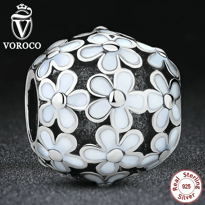 Voroco Europeo Plata Esterlina S925 Daisy anillo de dedo para Joyería de Moda para Mujer
