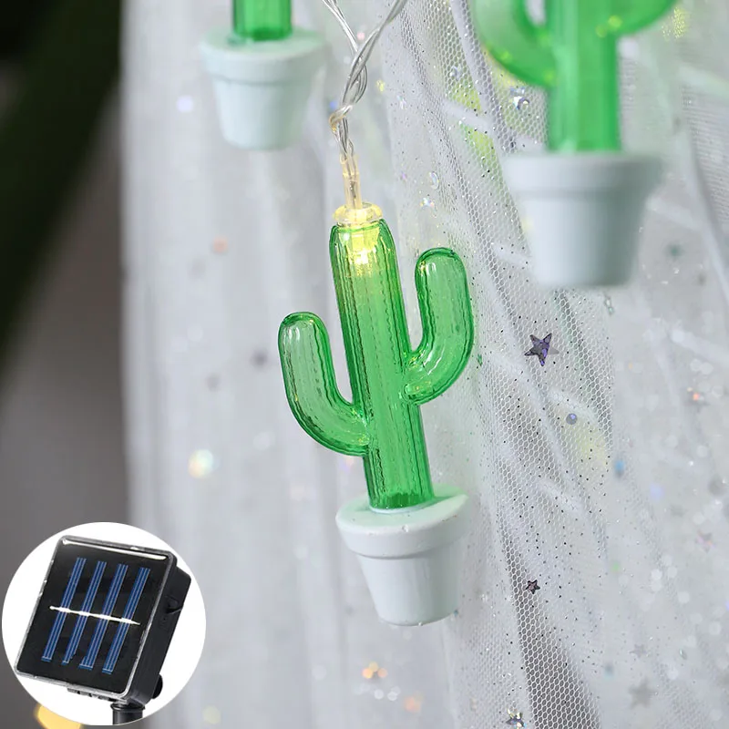 20led fairy cactus potted plants solar power string light garland light power