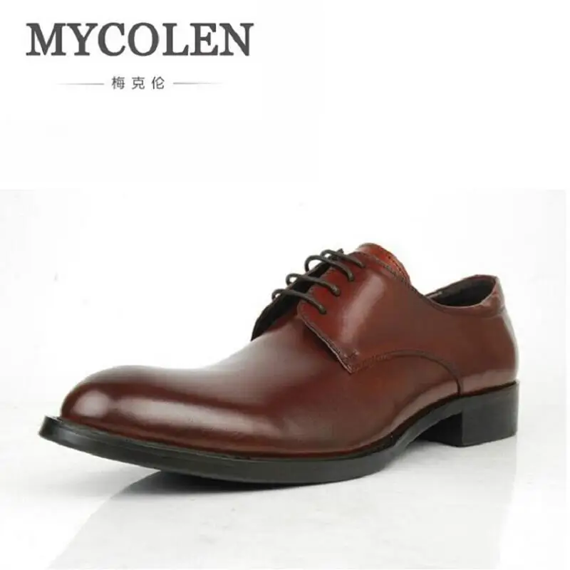 

MYCOLEN Leather Casual Men Shoes Business Men Derby Elevator Shoes Men Round Toe Comfortable Office Dress Shoes Brown Schoenen