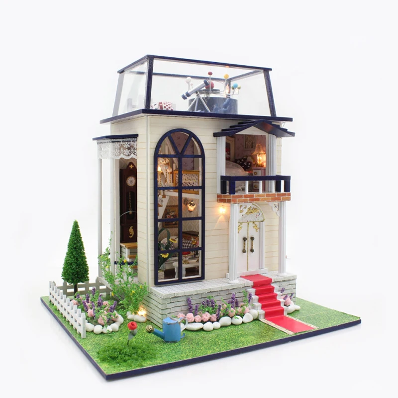 

Intellectual Development DIY DollHouse Miniature With Furniture LED Light Wooden Doll House Model Toy The Prince's Rose 13837 #E