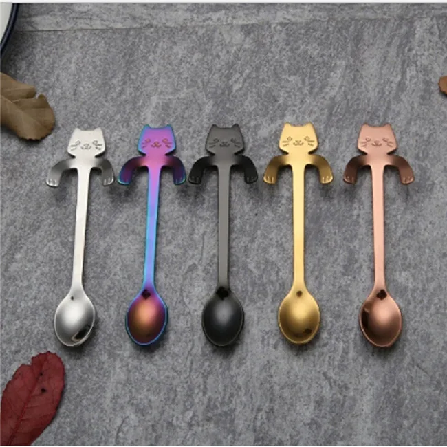 

Cute Cat Spoon Long Handle Spoons Flatware Coffee Drinking Tools Kitchen Gadget Creative coffee spoon Use for tea