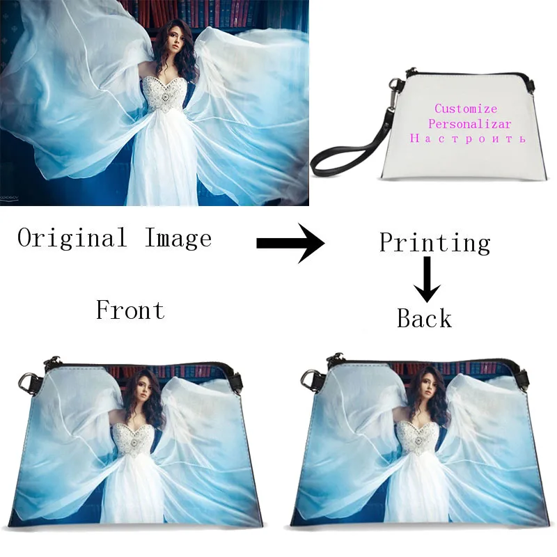 

VEEVANV Customized Your Image Name Logo Wrislet Bag Women Fashion Soft Leather Clutch Bags Shoulder Bags Handbags Sac A Main
