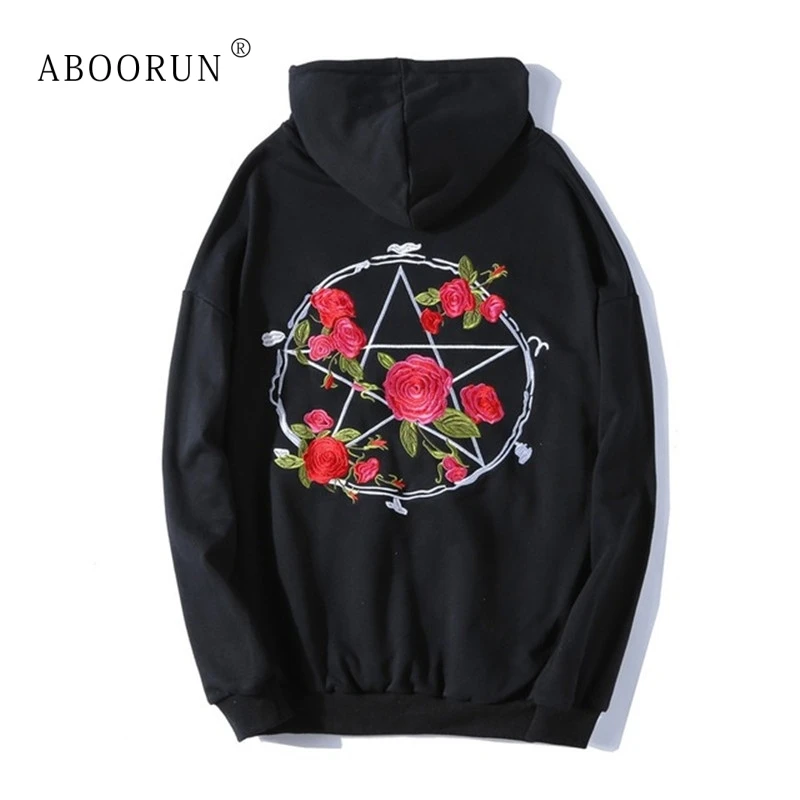 

Dropshipping Suppliers Usa 2018 Hip Hop Mens Oversize Hoodies Rose Embroidery Cotton Sweatshirts for Spring Autumn YC1001