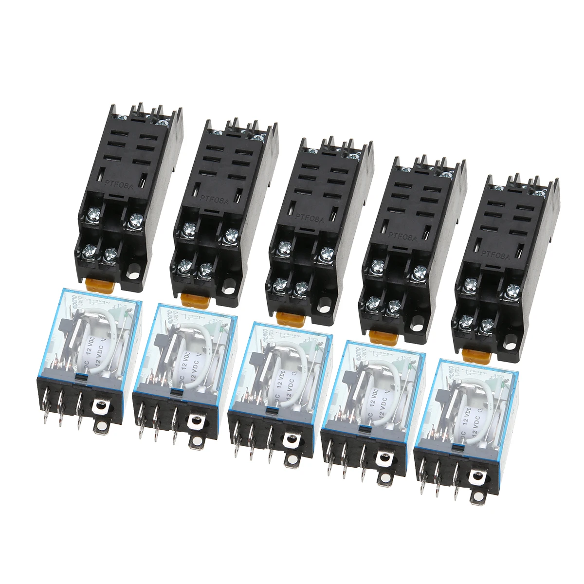 5 Set 12V DC Coil Power Relay LY2NJ DPDT 8Pin HH62P JQX-13F With Socket Base