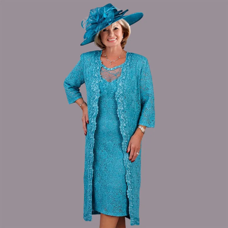 Синий полный Кружево по колено короткие Мамам молодожёнов с курткой 2016 платье Vestido De Madrinha халат ceremonie Femme