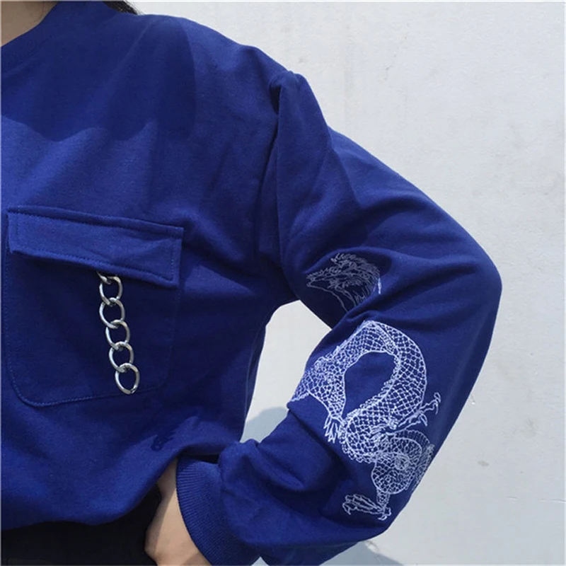  2019 New Fashion Autumn Woman Clothes Embroidery Dragon Women's Sweatshirt Top Long Sleeve O-neck P