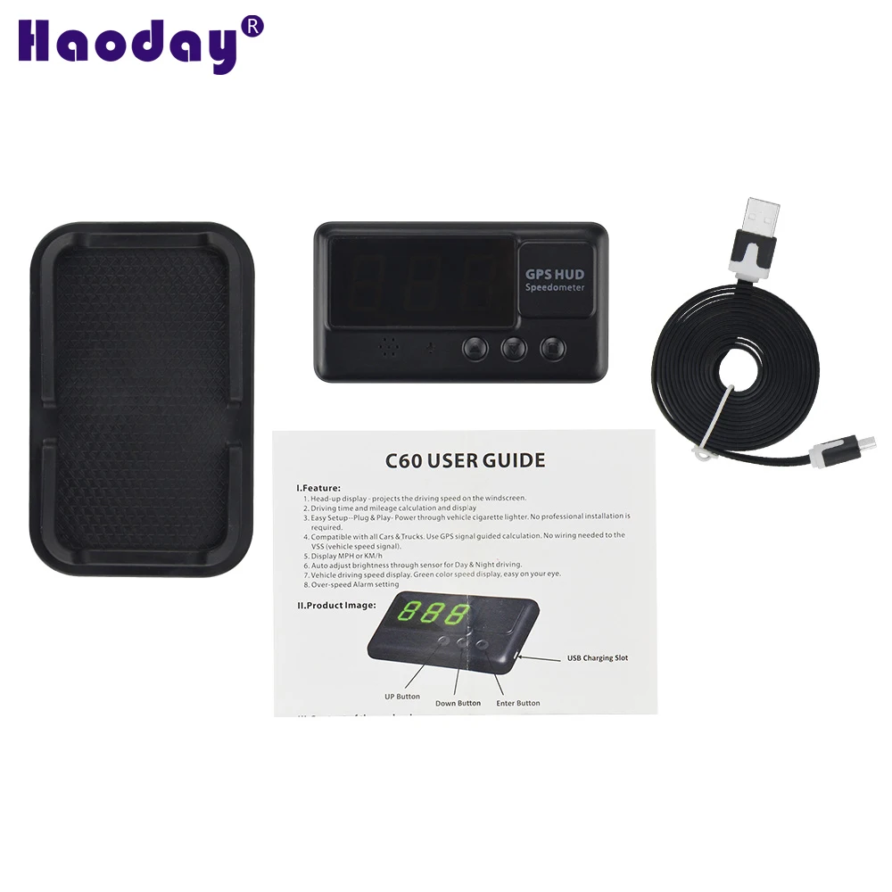 

Multi-function GPS Hud Speedometer C60 Portable GPS Speedometer Display MPH KM/H Display Total Time and Distance