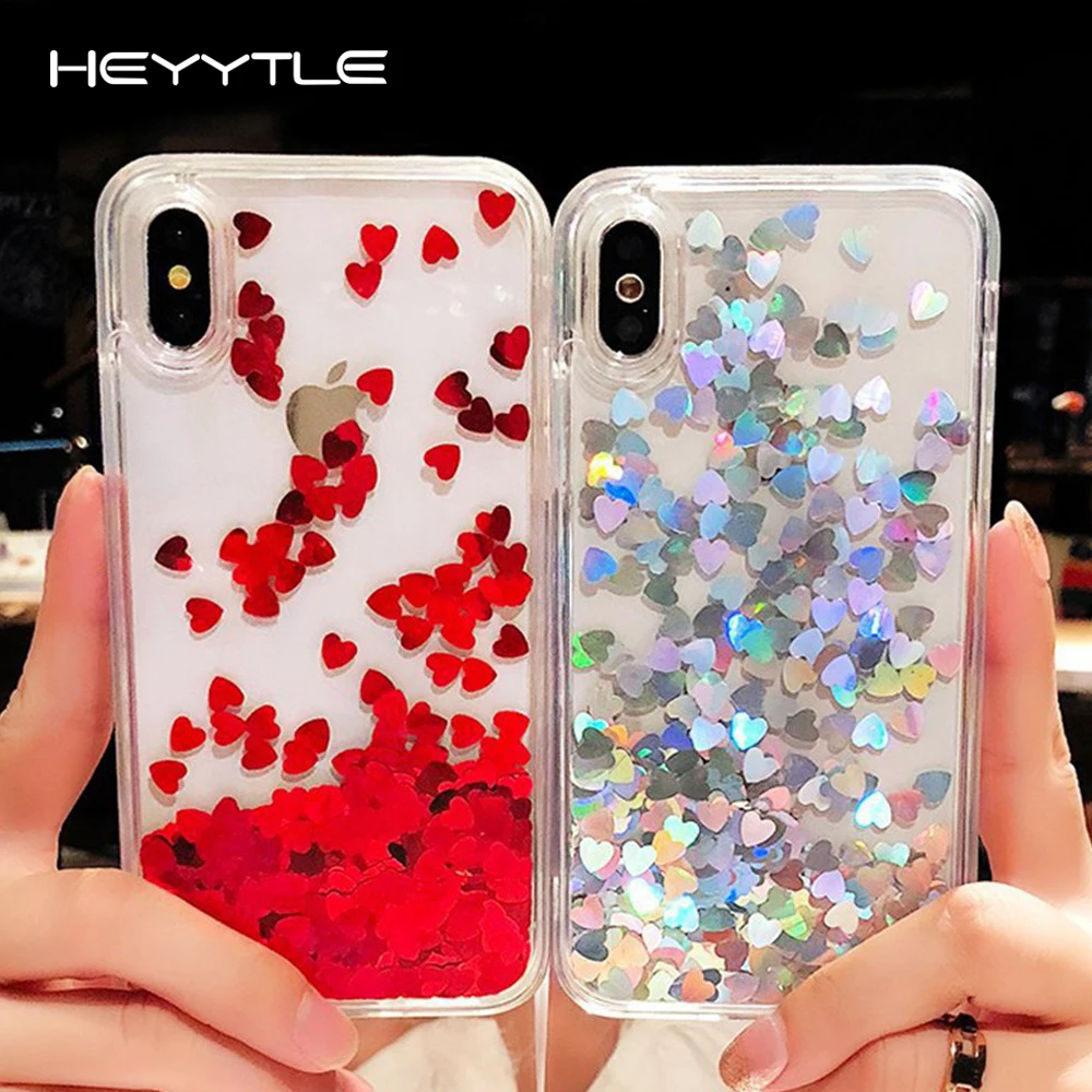 

Heyytle Lover Heart Pattern Quicksand Phone Case For iPhone X 8 7 6S 6 Plus Cases Glitter Liquid Back Cover Transparent Coque