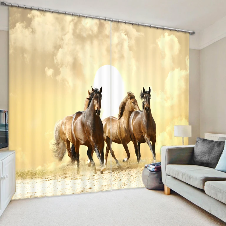 

2017 3D Curtains Galloping horse printing For Bedding room Living room Blackout Cotinas Fantasy Forest Wood Door Drapes