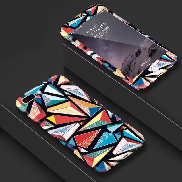 US $3.26 360 degree full coverage ice film water sticker hard PC Case For iphone x xs 6 7 8 Plus Art stitch 