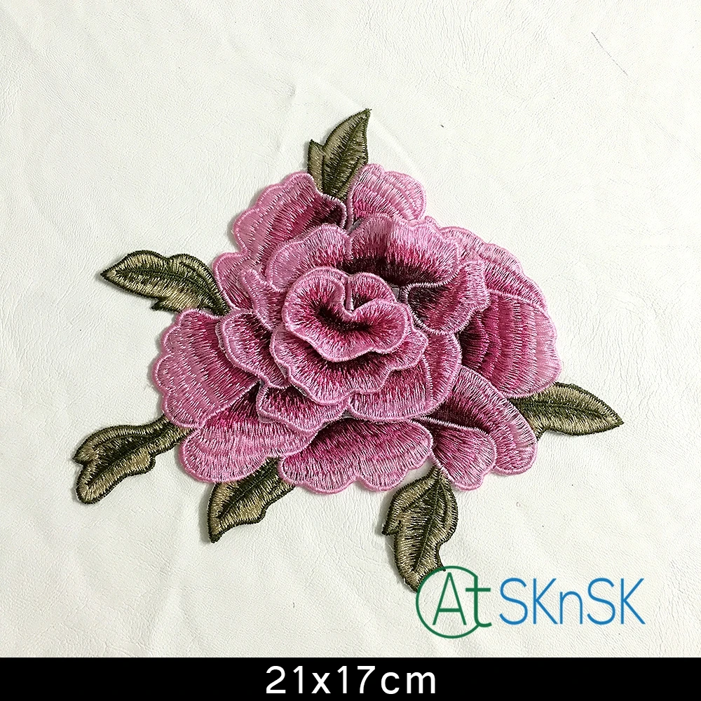 

50PCS/lot Cute Rose Applique Flowers Patch Embroidered Iron on Clothes Bags Handmade DIY Craft Ornament Fabric Sticker 21*17cm
