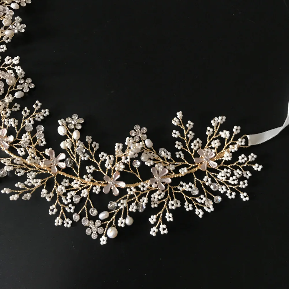 Pearls Branch Hair Vine Bridal Headpiece Handmade Floral Wedding Headband Romantic Crown For Brides Hair Jewelry Hotsale (11)