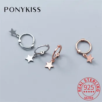 

PONYKISS Real Solid 925 Silver Star Hoop Earrings Women Handmade Statement Fine Jewelry Accessory Romantic Birthday Lover Gift