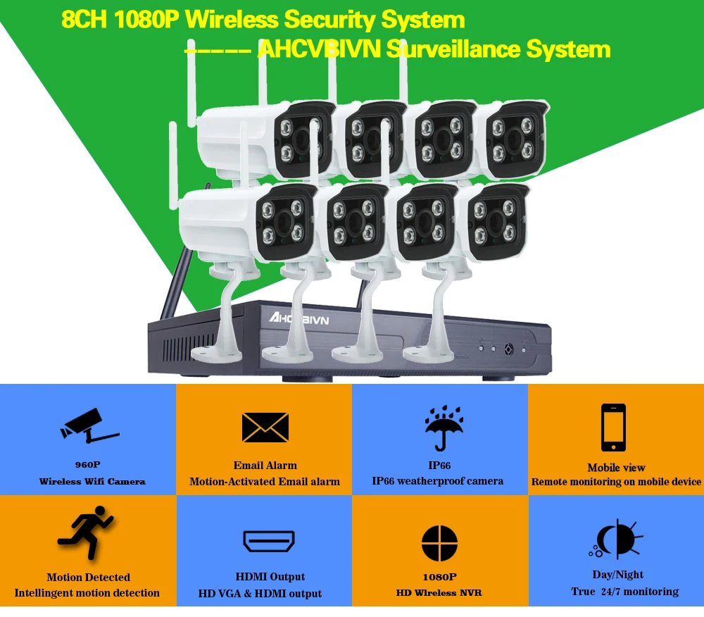 Беспроводной CCTV Камера Системы 960 P 8ch 1.3MP IP Камера Водонепроницаемый Открытый P2P охранных Системы видеонаблюдения Наборы