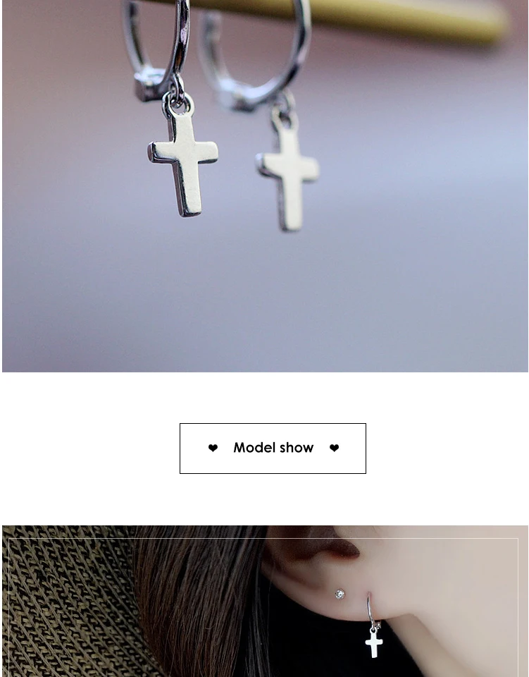 New Fashion Small Cross Hoop Earrings for Women Exquisited 925 Sterling Silver Ear Piercing Huggie Earring Pendientes Aro Plata (6)
