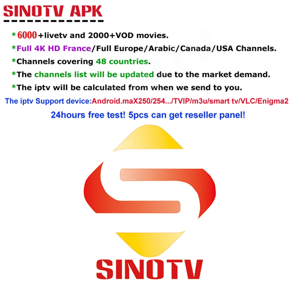 

Full HD 4K French Arabic Channels For Android Box Smart M3U SINOTV Canadian USA Netherlands Belgium Portugal Live TV Code M3U