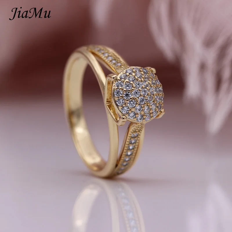 JiaMu новинка хит продаж модное изысканное кольцо с фианитом 585 пробы розовое