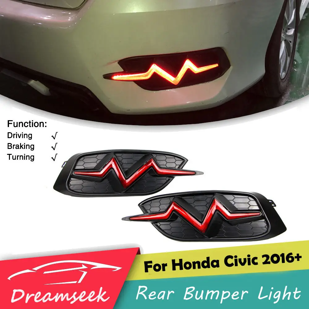 Фсветильник заднего бампера сердцебиения для Honda Civic 2016 2017 2018 красный