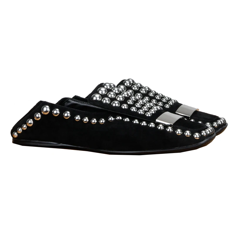 Slip Primavera Casuales Cuero Piso Dos Las Perfetto Tamaño black Remache Tachonado De Beige Prova Zapatos Desgaste Mujeres Nuevo Gran Acogedor Metal zq0xwv