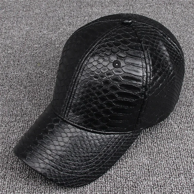 Wuaumx الأزياء عالية الجودة PU جلد ثعبان البيسبول قبعات للرجال النساء الصلبة جلد صناعي أسود كاب عارضة Snapback بالجملة