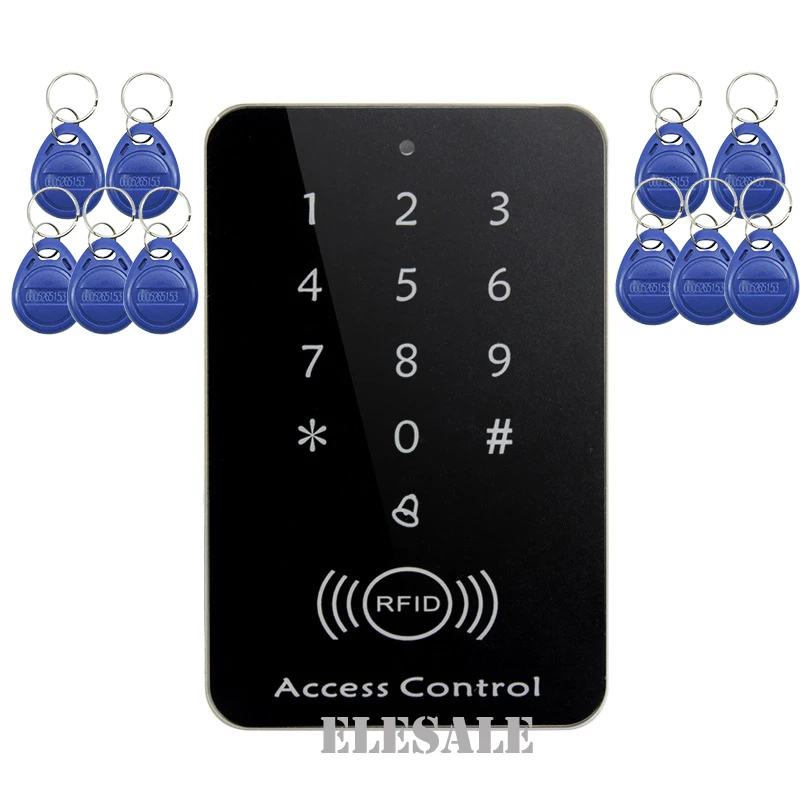 RFID Access Control Keypad Password Card Unlock RFID Proximity Entry Door Lock Controller + 10 RFID Keyfobs Tags